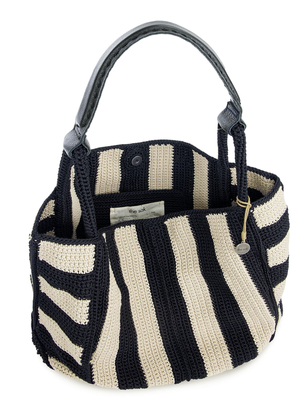 the sak Black & Cream Striped Crochet Tote Bag NIB